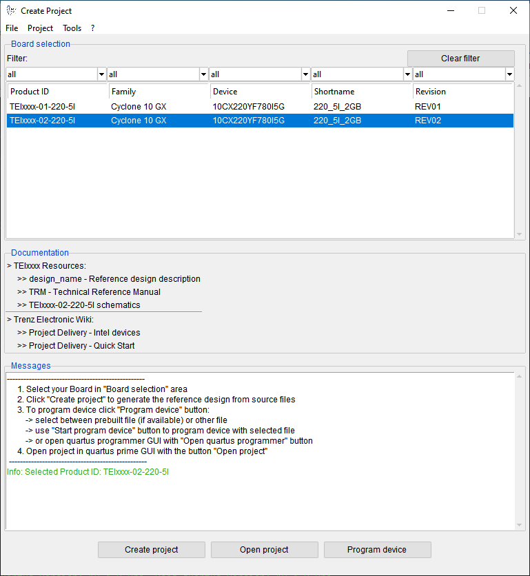 'Create Project' GUI example